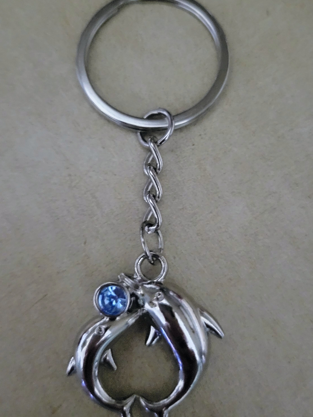 NWOT Silver Dolphin Keychain with Blue Crystal Accent